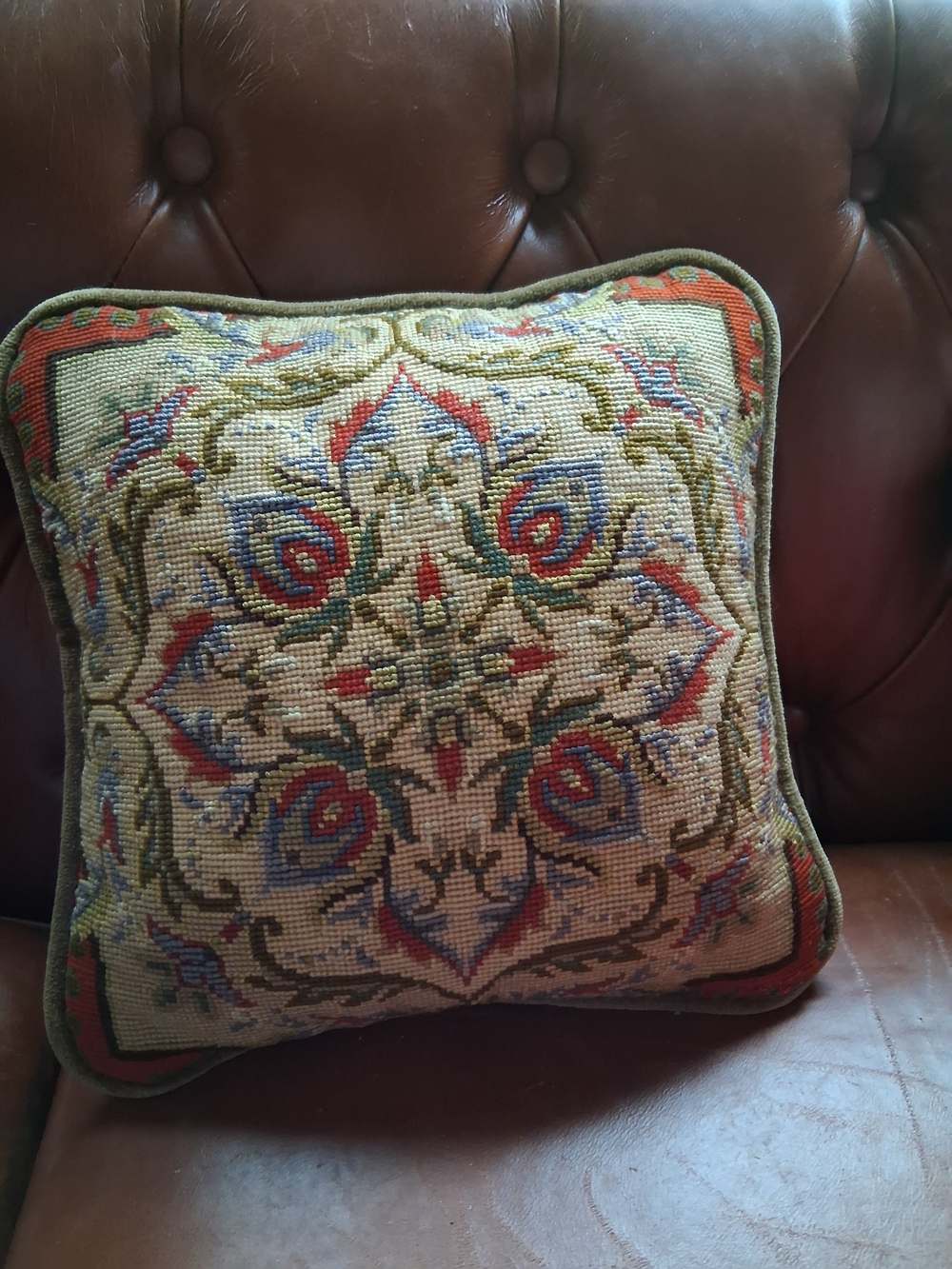Embroidered Medallion Decorative Pillow - Olive Green & Multi